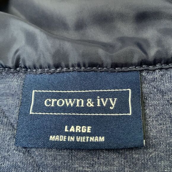 Crown & Ivy Dark Blue Mock Neck 1/4 Snap Quilted Pullover Sweater Men’s Size L - Picture 8 of 9